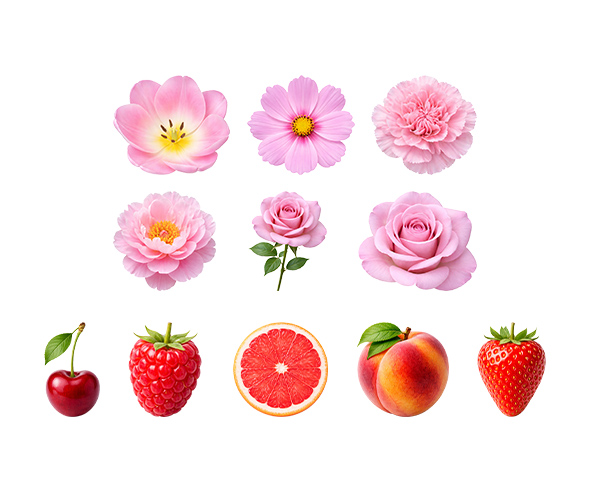 분홍, 빨간색 꽃, 과일