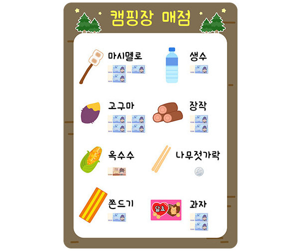 겨울 캠핑장 매점 메뉴판 (지폐)
