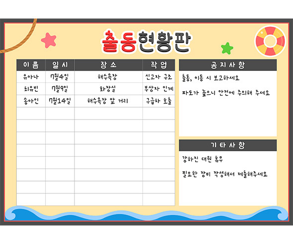 바다 구조대 출동현황판