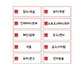 생활용품 가게 제품별 코너 카테고리