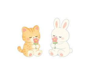 향기 맡는 토끼, 고양이