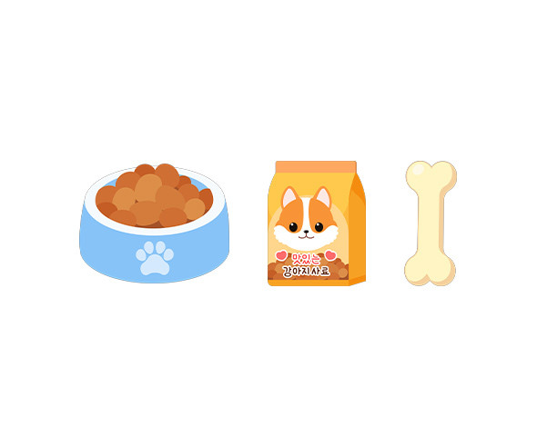 강아지 사료, 밥그릇, 뼈다귀