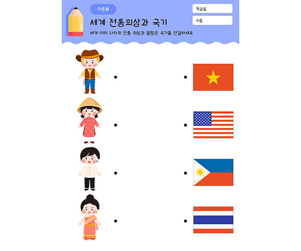 세계 전통의상과 국기 연결하기