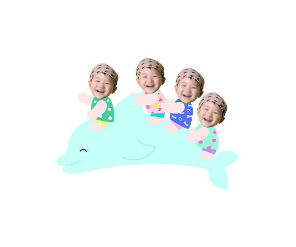 돌고래 타는 아이들 합성이미지