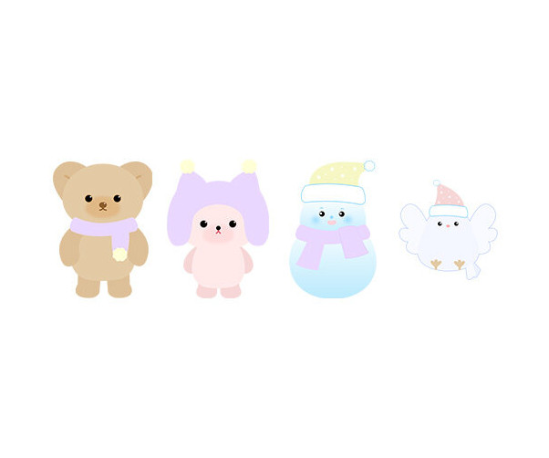겨울 눈사람, 토끼, 새, 곰