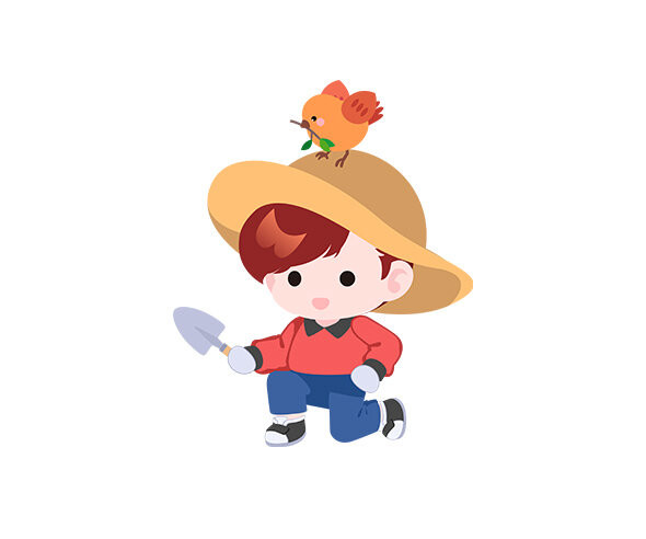 참새와 모종삽 든 아이