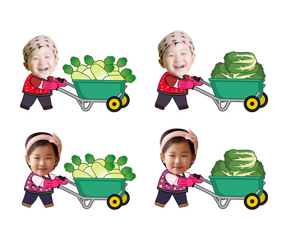 무, 배추 나르는 아이 합성이미지