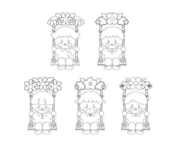 꽃 그네 타는 아이 색칠 모음