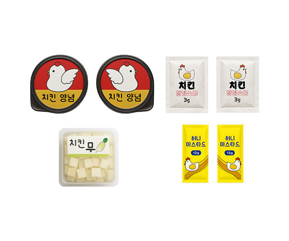 치킨 양념, 허니 머스타드, 소금, 치킨무