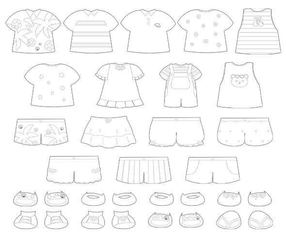 여름 옷, 신발 색칠 모음