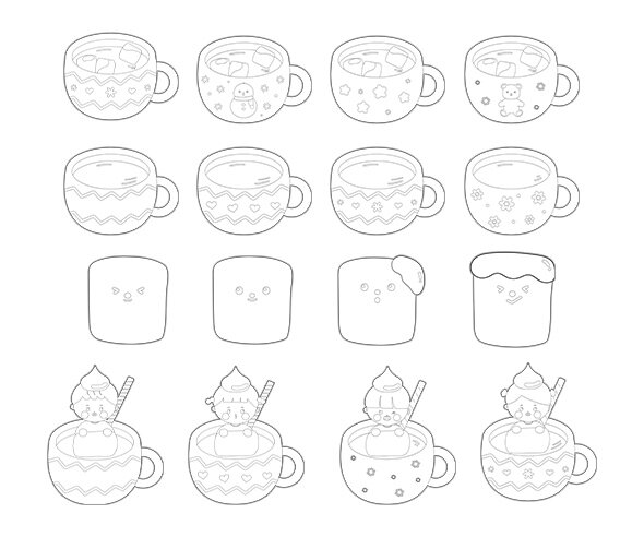 코코아와 마시멜로 색칠 모음