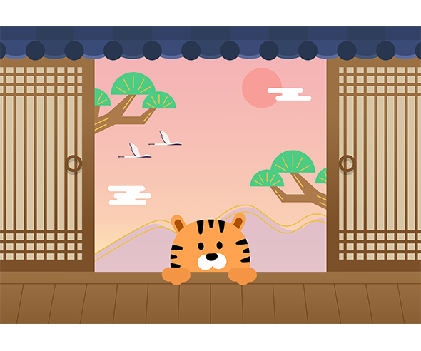 호랑이 기와 전통 문 배경