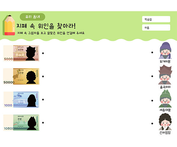 지폐 속 위인을 찾아라