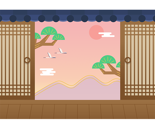 기와 전통 문 배경