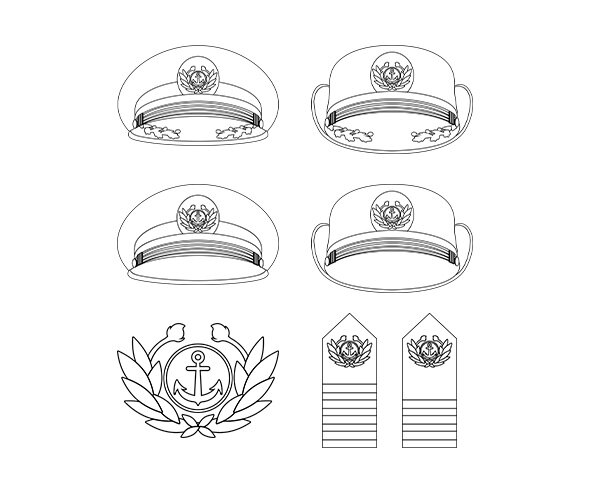 선장,항해사,모자,견장,마크 색칠 모음