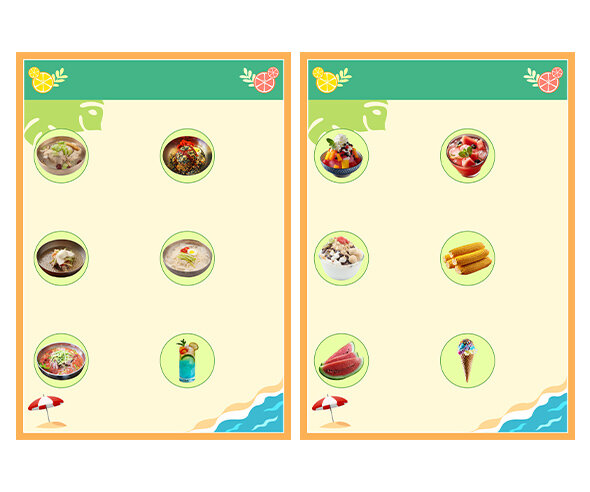 여름 음식 가게 메뉴판(문구없음)