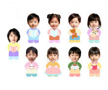 앉아있는 아이와 선생님 합성이미지 (겨울)