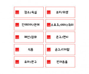 생활용품 가게 제품별 코너 카테고리