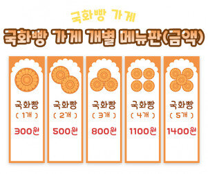 국화빵 가게 개별 메뉴판 (금액)