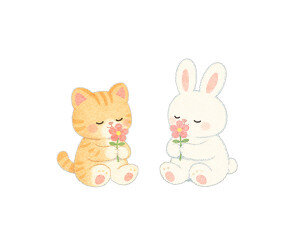 향기 맡는 토끼, 고양이