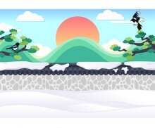 눈 내린 설날 담장 배경