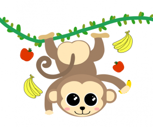 매달린 원숭이와 과일