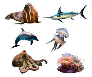 바다 동물(청새치,문어,해파리,돌고래,바다코끼리,말미잘)