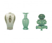 상감 모란 버들 갈대무늬 매병, 참외 모양 병, 투각칠보문 향로