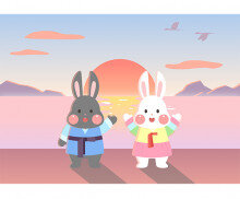 한복 입은 토끼 새해 배경