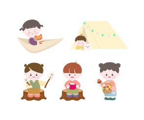 가을 캠핑하는 아이들