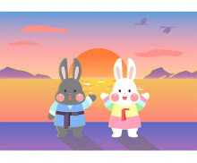 한복 입은 토끼 새해 배경