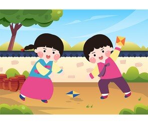 딱지치기하는 아이들 배경