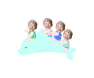 돌고래 타는 아이들 합성이미지