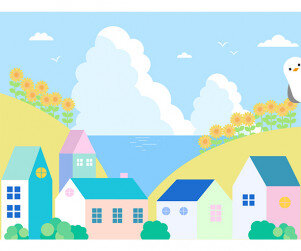 여름 마을 배경