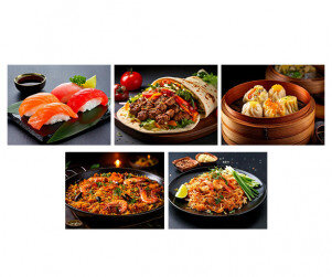 세계 여러 나라 전통 음식(스시,딤섬,케밥,팟타이,피에야)