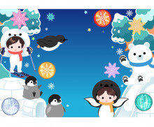 펭귄, 북극곰 겨울배경