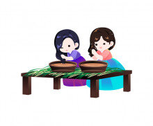 창포 물로 머리감는 아이들