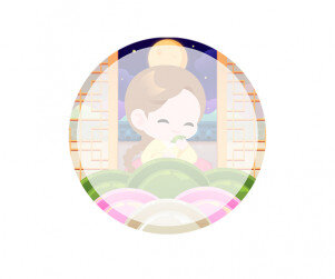 송편 먹는 아이 라벨(여아)