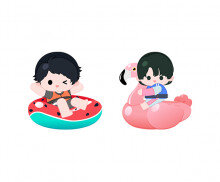 튜브 타고 있는 아이