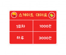 스케이트 대여료 안내판(금액)