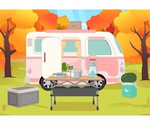 가을 캠핑카 배경