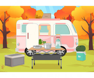 가을 캠핑카 배경